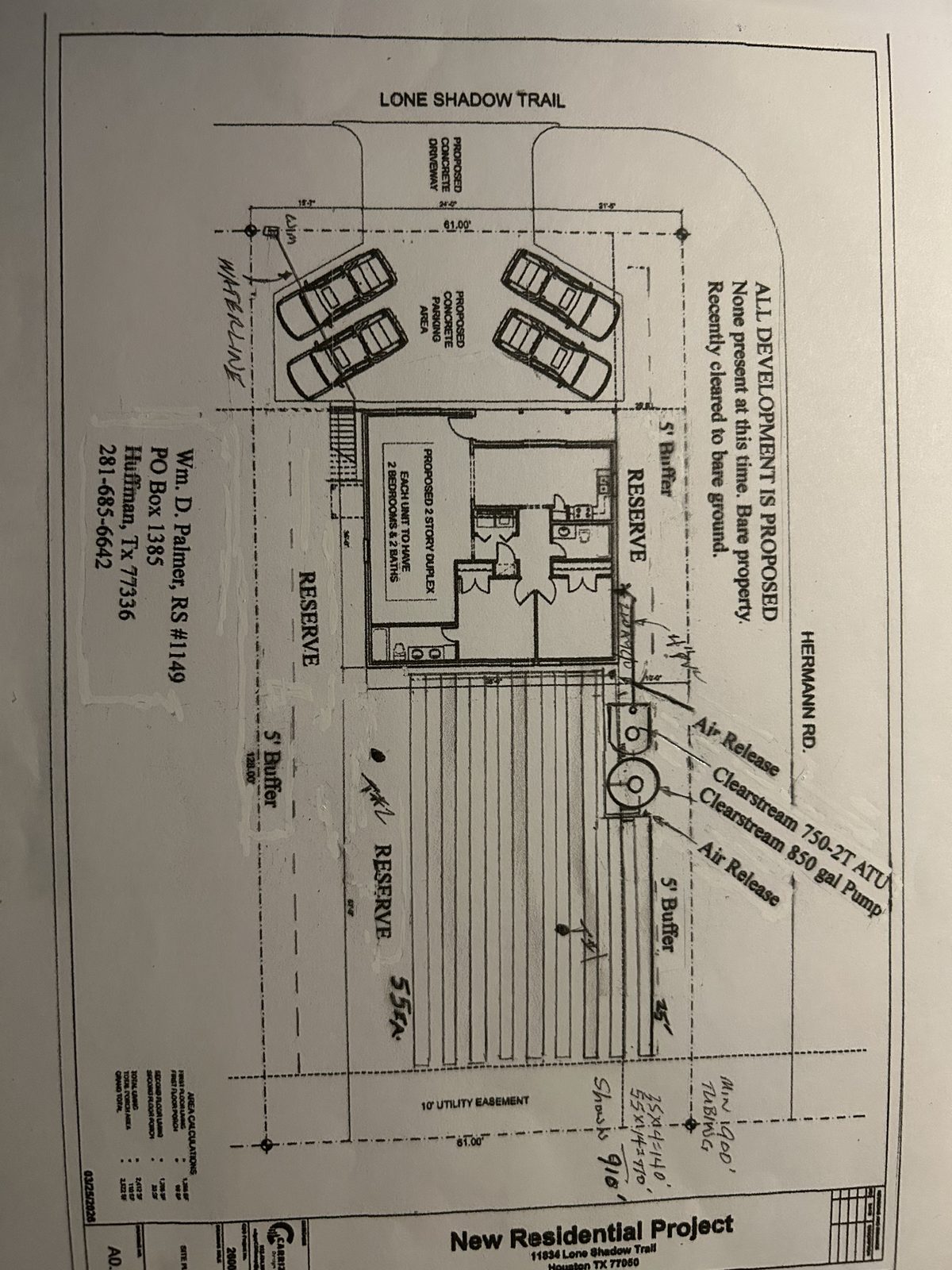 OSSF site plan designed by Registered Sanitarian William D. Palmer for Clearstream 750-2T aerobic system installation